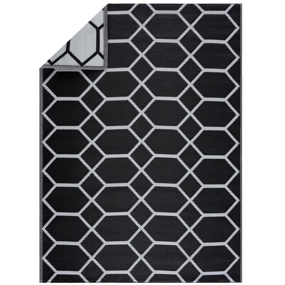 Playa Rug Paris Lightweight Reversible Recycled Plastic Outdoor Floor Mat/Rug - 5'x7' - Black&White