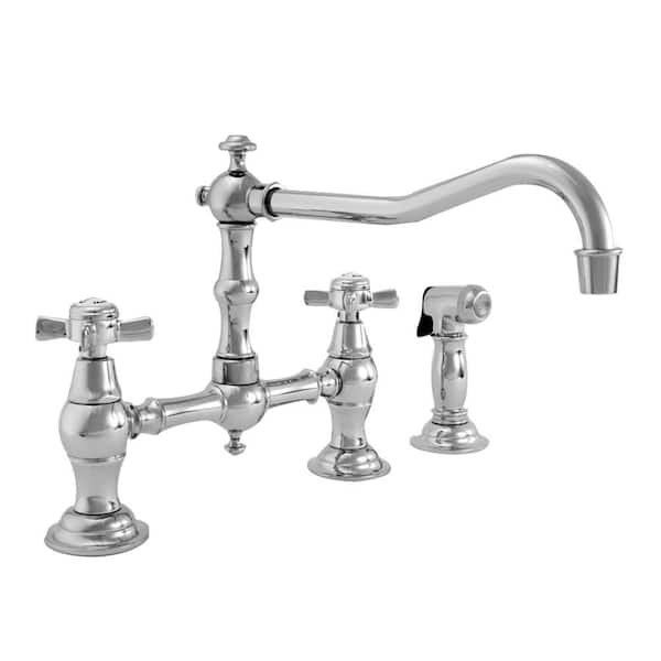 Brasstech Fairfield 2-Handle Bridge Kitchen Faucet with Side Sprayer in Polished Chrome