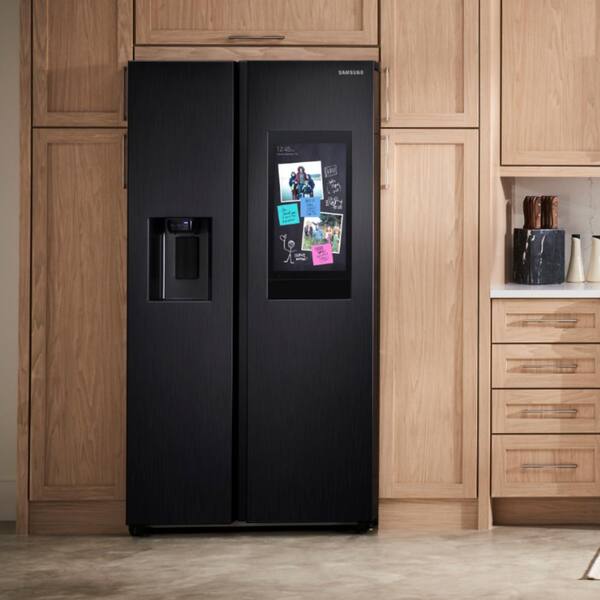Samsung 36 In 21 5 Cu Ft Smart Side By Side Refrigerator With Family Hub In Black Stainless Steel Counter Depth Rs22t5561sg The Home Depot