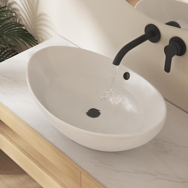 Eclisse 23 in. x 15 in. Crisp White Vitreous China Oval Vessel Sink