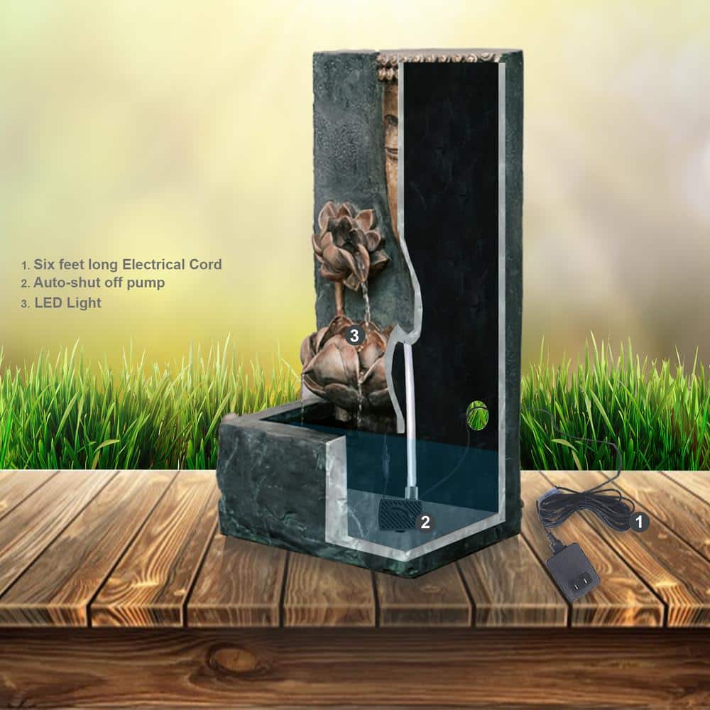 Bronze and Natural Grey Zen Lotus Water Fountain with LED Light