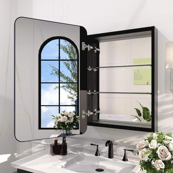 20 in. W x 26 in. H Rectangular Framed Recessed/Surface Mount Medicine Cabinet with Mirror in Matte Black