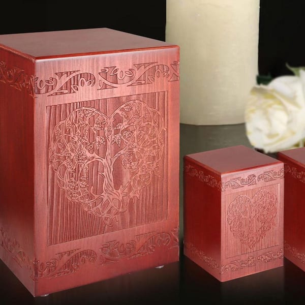 Red 7 in. x 10 in. Wood Handmade Engraved Decorative Box Set of 3