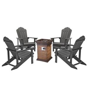 Cirrus Gray 5-Piece Wood Adirondack Chair Patio Fire Pit Conversation Set