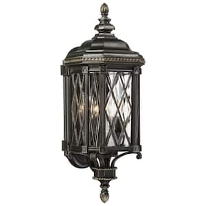 Bexley Manor 4-Light Black with Gold Highlights Wall Lantern Sconce