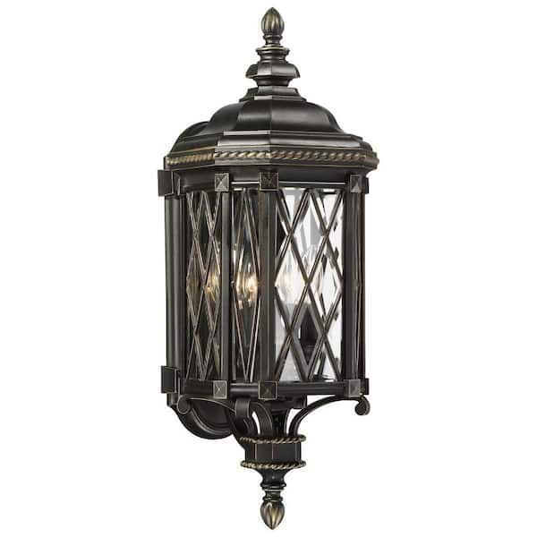 the great outdoors by Minka Lavery Bexley Manor 4-Light Black with Gold Highlights Wall Lantern Sconce