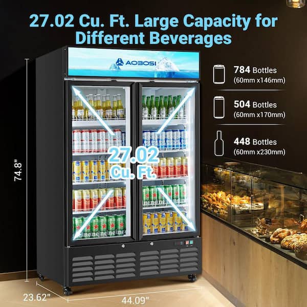 27.02 Cu. Ft Glass Door Display Refrigerator, Upright Beverage Cooler Fridge with Soft LED Light in Black, ETL Certified