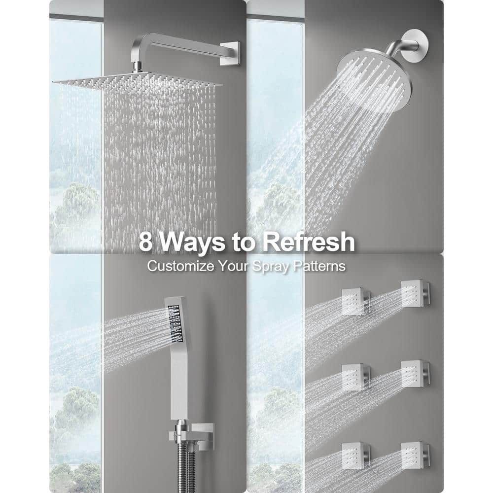 Nickel Dual Rain Shower System with Handheld and Body Jets