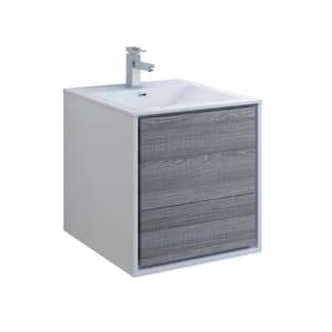 Catania 24 in. Modern Wall Hung Bath Vanity in Glossy Ash Gray with Vanity Top in White with White Basin
