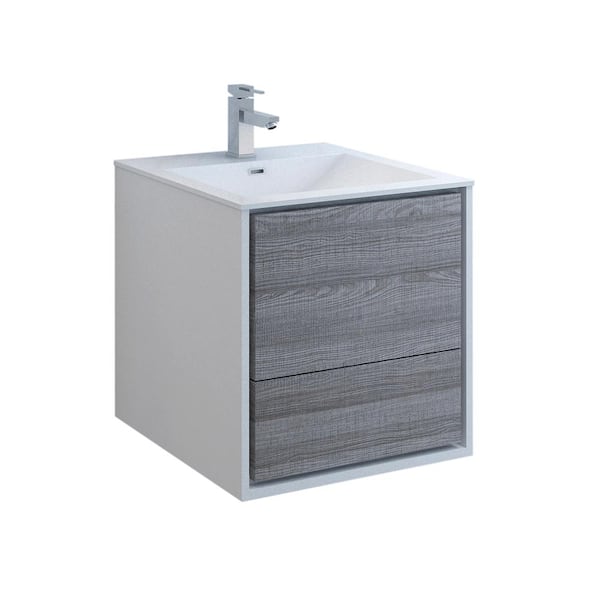 Fresca Catania 24 in. Modern Wall Hung Bath Vanity in Glossy Ash Gray with Vanity Top in White with White Basin