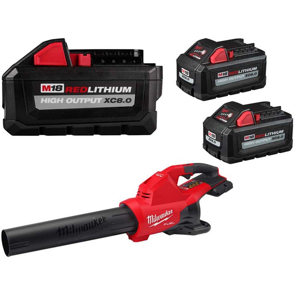 Milwaukee M18 18-Volt Lithium-Ion HIGH OUTPUT XC 8.0 Ah Battery with Dual Battery Blower and (2) 6.0 Ah Batteries -  48-11-1880-2824