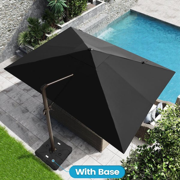 Crestlive Products 13 ft. x 10 ft. Rectangular Cantilever Patio Umbrella in Black with 260 lbs. Base Stand