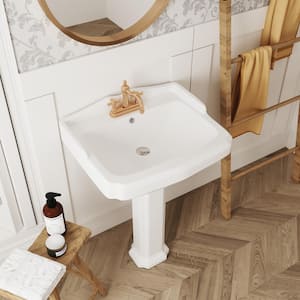DeerValley Dynasty 26 3/4 in. Tall White Vitreous China Rectangular Pedestal Bathroom Sink With Overflow