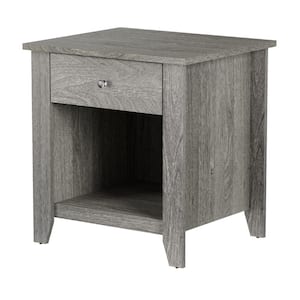 21 in. Gray Square Woodgrain Indoor Plant Stand End Table with-Drawer and Storage Shelf 1-Drawer Nightstand