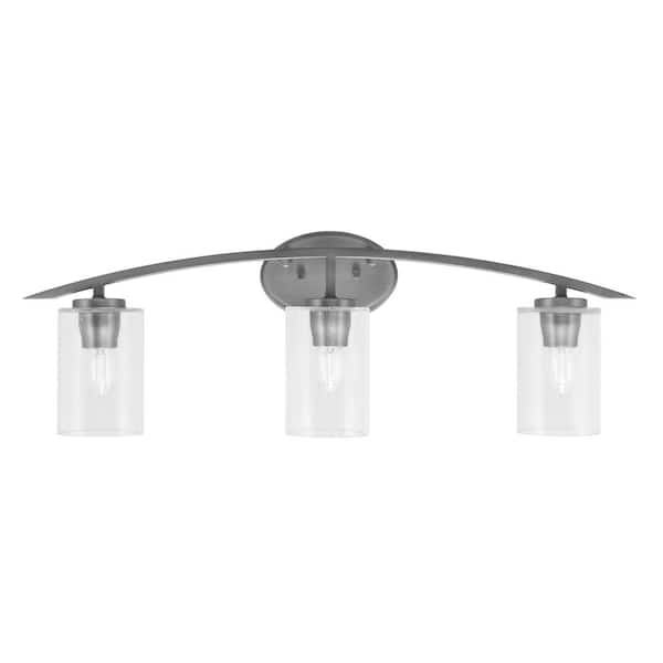 Unbranded Siena 29 in. 3-Light Vanity Light Graphite with Clear Bubble Glass Shades