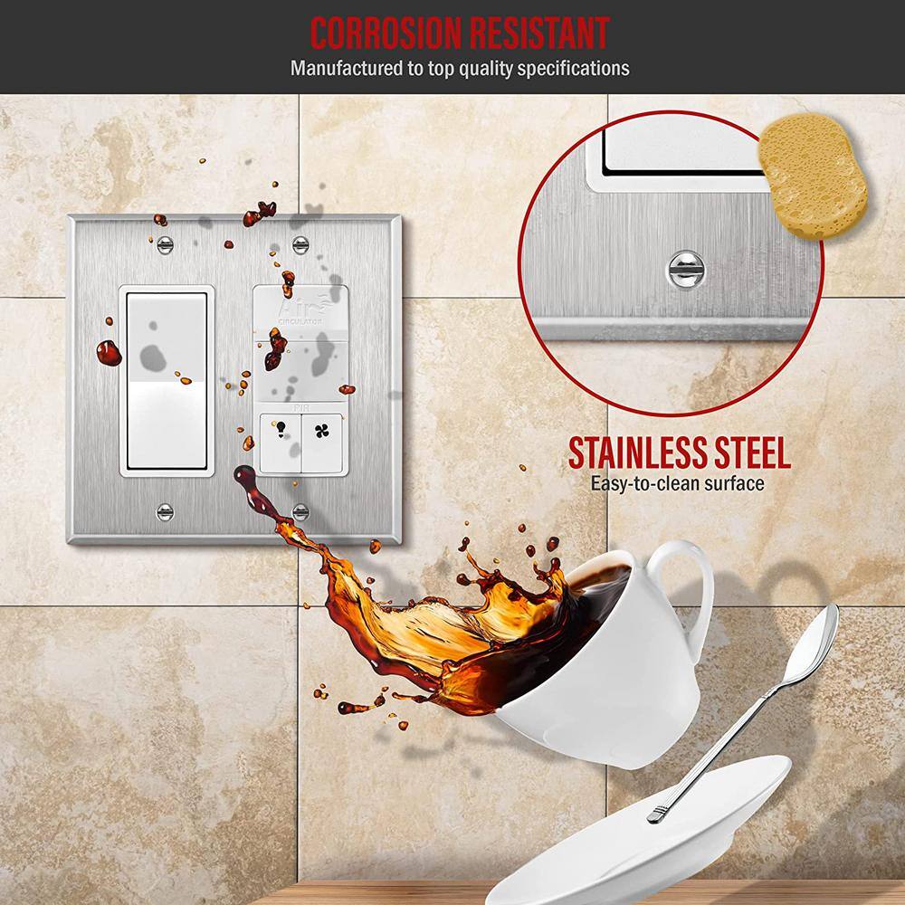 2-Gang Stainless Steel Square Rocker Wall Plate