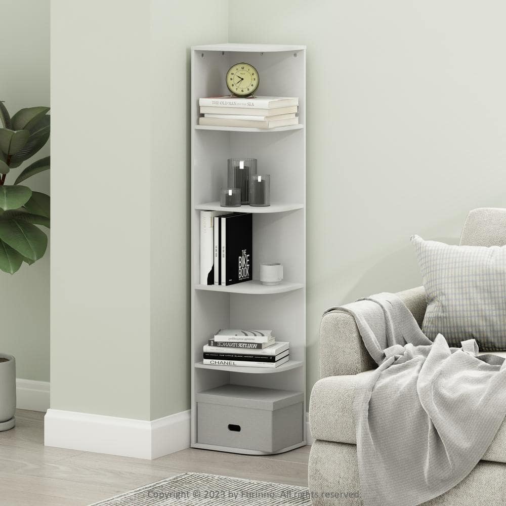 White 5-Tier Corner Wood Bookcase