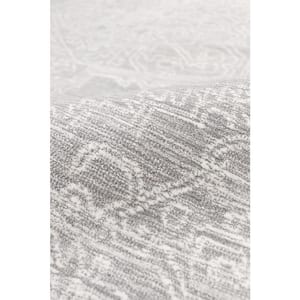 Modern Silver/Ivory 8 ft. x 8 ft. Round Oriental Bamboo Silk and Wool Area Rug