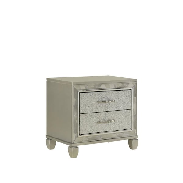 Benjara 28 in. Silver and Chrome 2-Drawer Wooden Nightstand