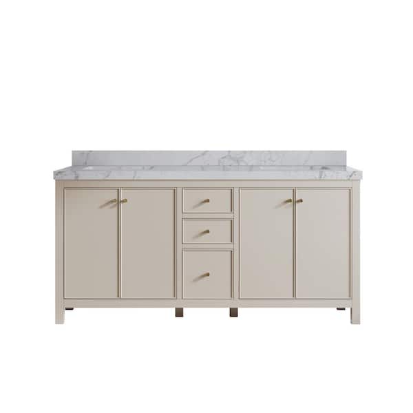 Willow Collections Chicago 72 in. Double Sink Freestanding Fine Grain Bath Vanity with Venatino Qt. Top Unassembled