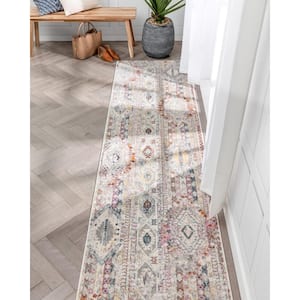 Rodeo Otero Bohemian Aztec Ivory 2 ft. 7 in. x 9 ft. 10 in. Tribal Diamond Stripes Distressed Runner Rug