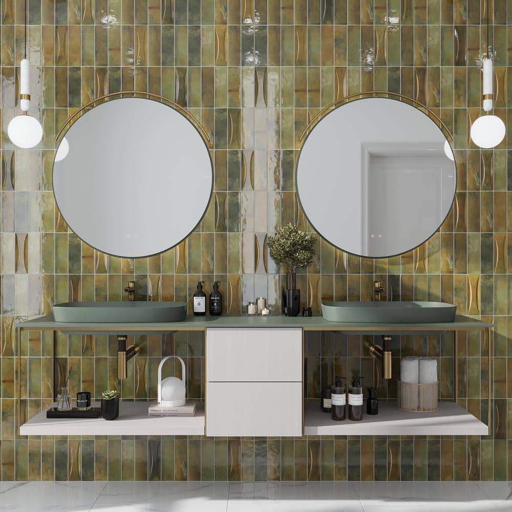 Olive Green Glossy Ceramic Subway Tile 2.58'' x 7.9''