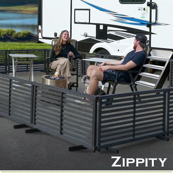 Portable Puppy 1.9 ft. H x 3.6 ft. W Slatted Panel Flat-Top WoodTek Vinyl Charcoal Color Fence Kit (2-Pack)