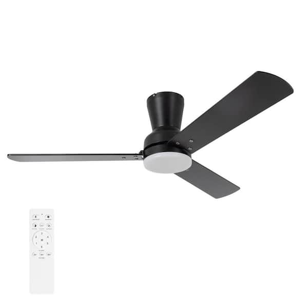 Rayburn 44 in. Indoor Matte Black Ceiling Fan with White Color Changing Integrated LED Remote Included