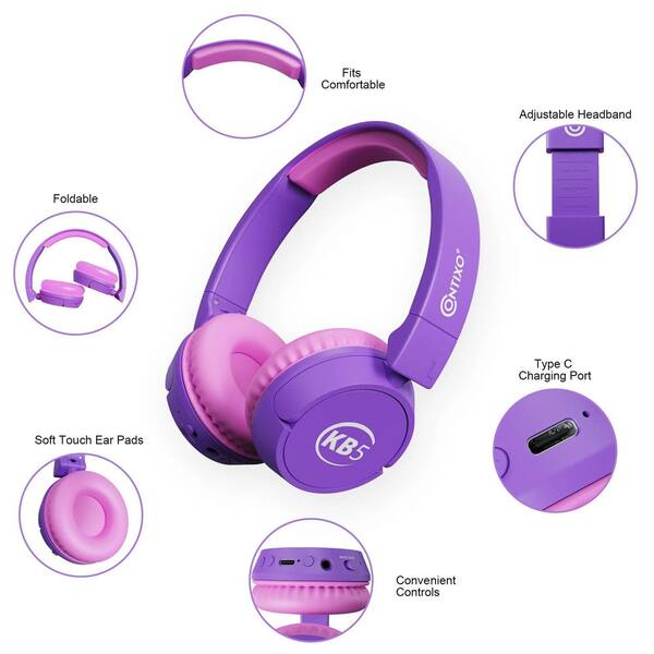 ec melodi ぱぺっとindustry CONTIXO Kid Safe Purple Over the Head Foldable Wireless Bluetooth