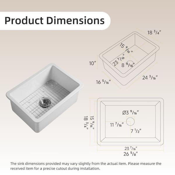 27 in. White Undermount Kitchen Sink, Drop-in and Undermount Dual Mount Ceramic Kitchen Sink, Grid and Strainer Drain