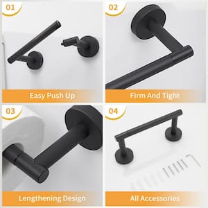 2-Piece Bath Hardware Set with Towel Ring Toilet Paper Holder Bathroom Towel Holder Set in Matte Black