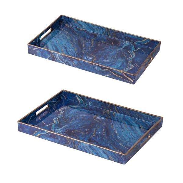 Benjara Blue Decorative Tray (Set of 2)