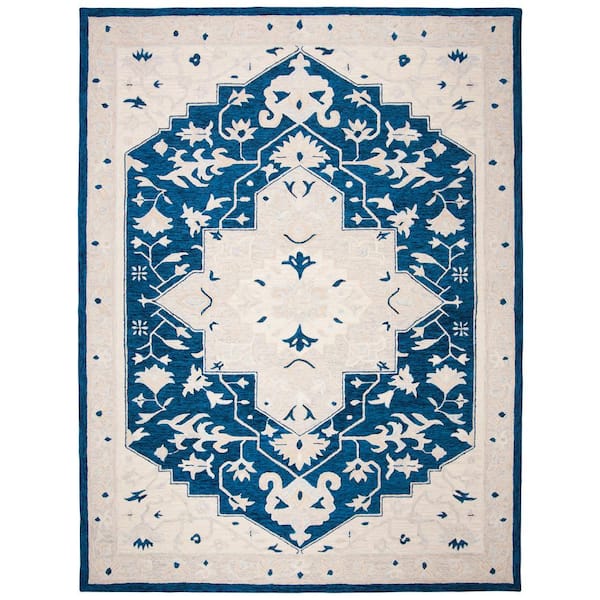 SAFAVIEH Micro-Loop Navy/Ivory 8 ft. x 10 ft. Border Area Rug