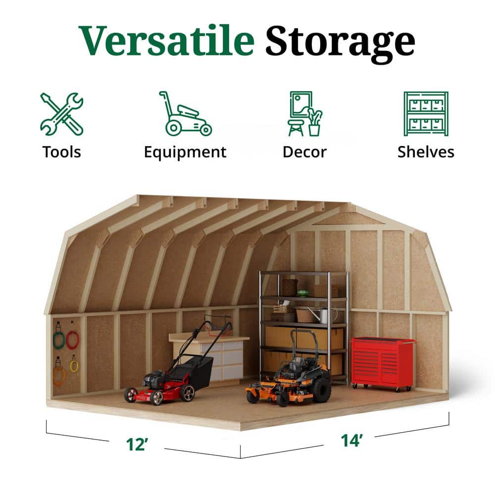 12x14 Red Wooden Gambrel Barn Storage Shed Kit