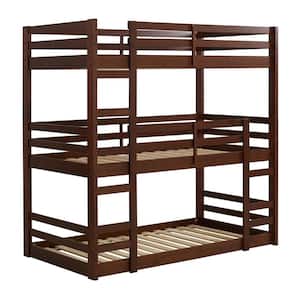 Transitional Solid Wood Triple Low Bunk Bed - Walnut