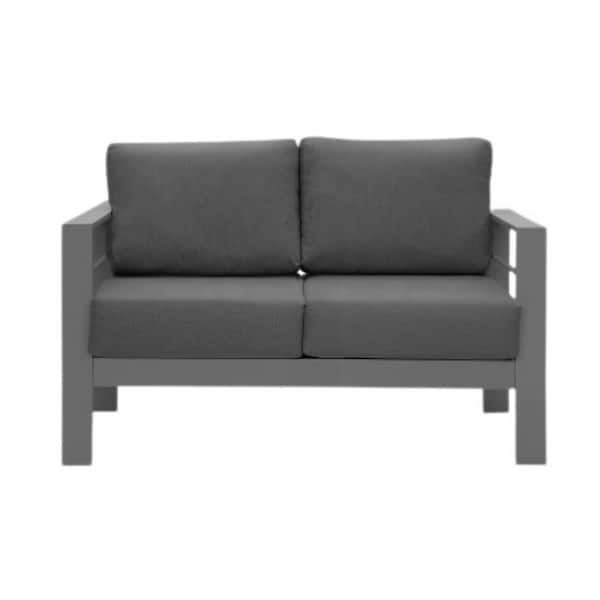 ITOPFOX Patio Couch Gray Color 1-Piece Aluminum Outdoor Couch with Cushion Guard Gray Cushions Outdoor Double Sleeper Sofa
