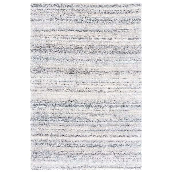 Berber Shag 7 ft. x 9 ft. Gray/Ivory Striped Distressed Area Rug