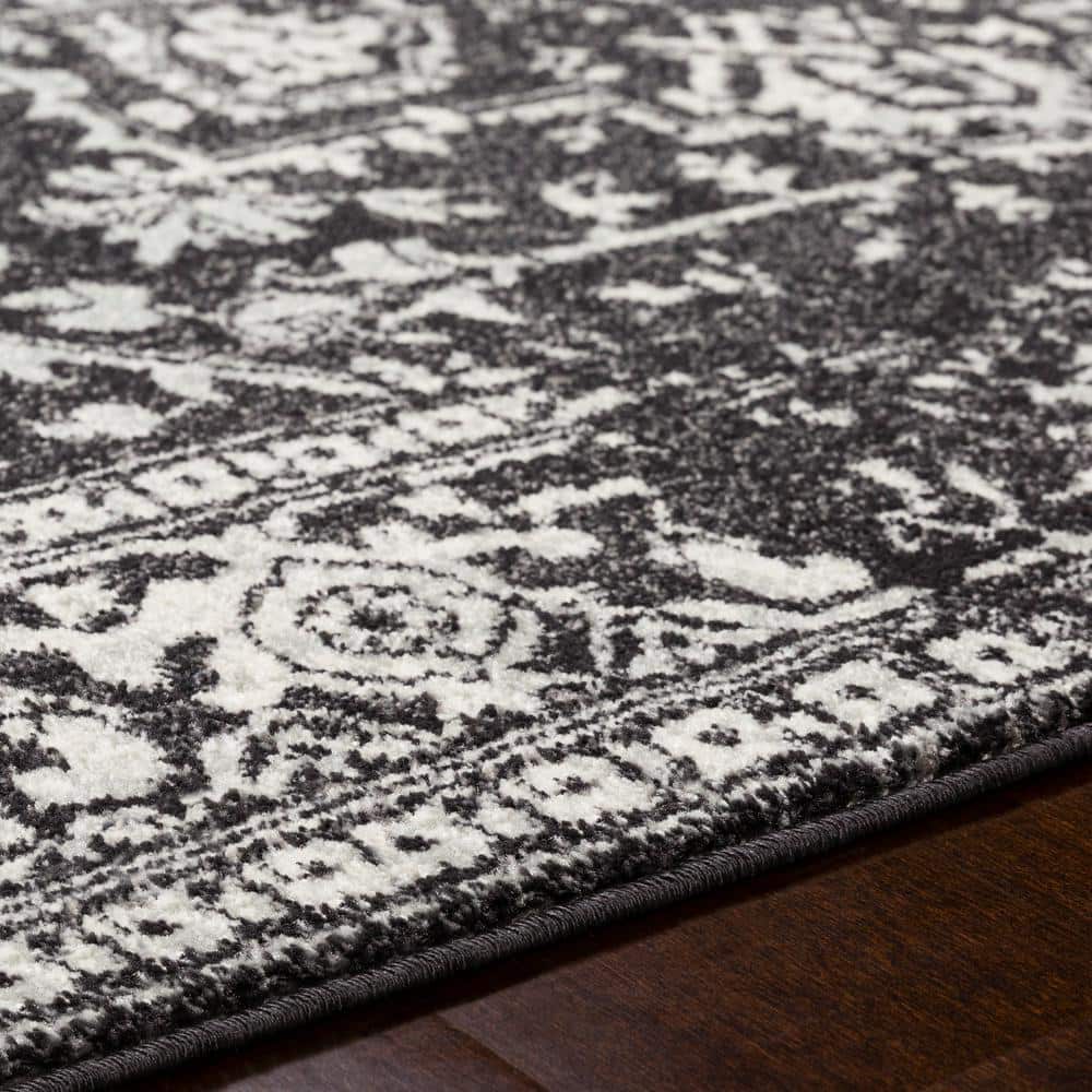 Black and White Synthetic Flat Woven Area Rug, 5'3" x 7'3"