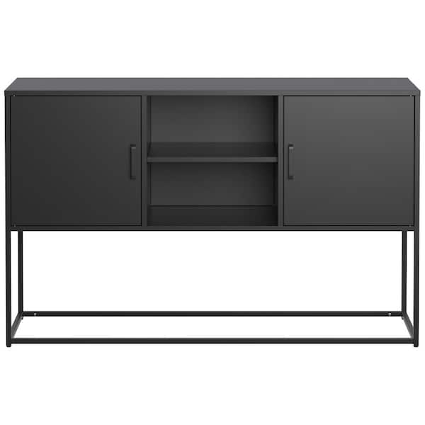 Kahomvis Black 29.5 in. H 2 Silent Magnetic Door Accent Storage Cabinet with Anti-Tipping Device