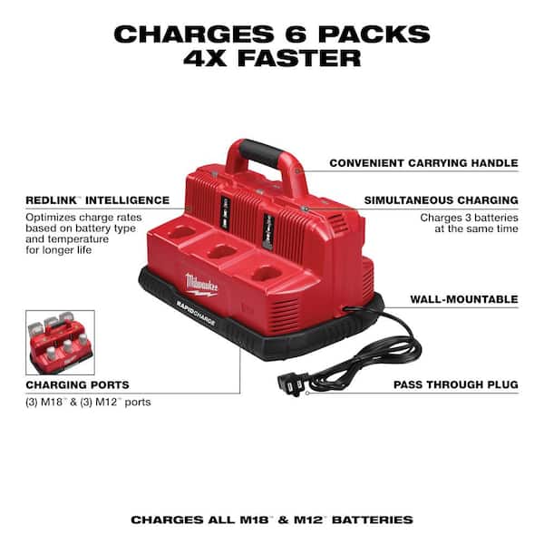 Milwaukee 6 Batteries 18 Volt Charging Station Power Tools Lithium Ion