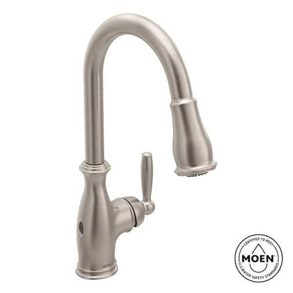 MOEN Brantford Single Handle Pull Down Sprayer Kitchen Faucet with MotionSense Wave and Power Clean in Spot Resist Stainless
