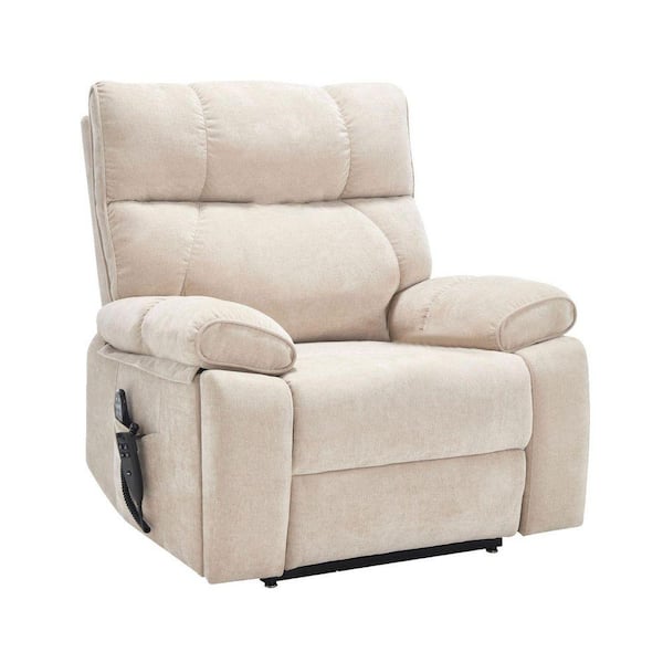 Metal Large Electric Power Lift Outdoor Recliner with Beige Cushion, Heat Massage, Hidden Cup Holders, Power-Remote