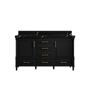 Hudson 60 in. W x 22 in. D x 36 in. H Single Sink Bath Vanity in Black with 2" Calacatta Black Top