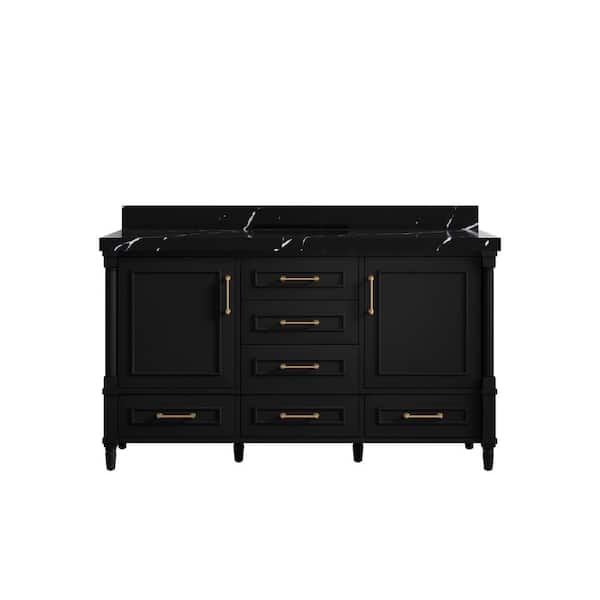 Willow Collections Hudson 60 in. W x 22 in. D x 36 in. H Single Sink Bath Vanity in Black with 2" Calacatta Black Top