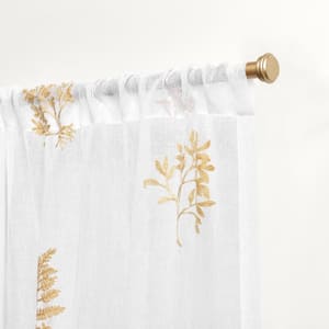 Mabel Gold Floral Sheer Rod Pocket Curtain, 54 in. W x 84 in. L (Set of 2)