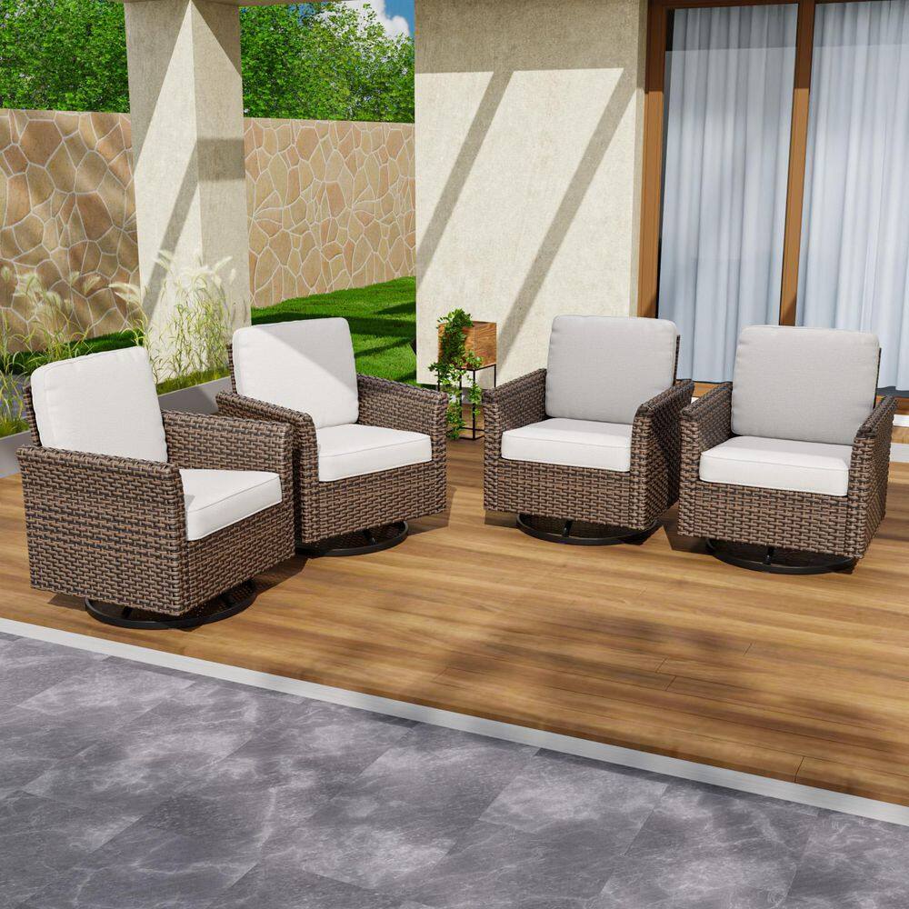 Wicker Patio Outdoor Rocking Chair Swivel Chair with Beige Cushions (4 pack) price history on PriceWatchPro