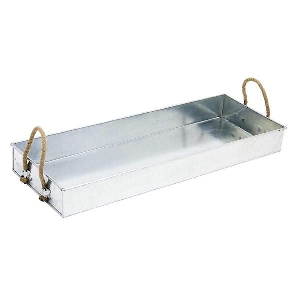 ACHLA DESIGNS 10.25 in. W x 1 in. H x 28.25 in. L Galvanized Steel Tray with Rope Handles