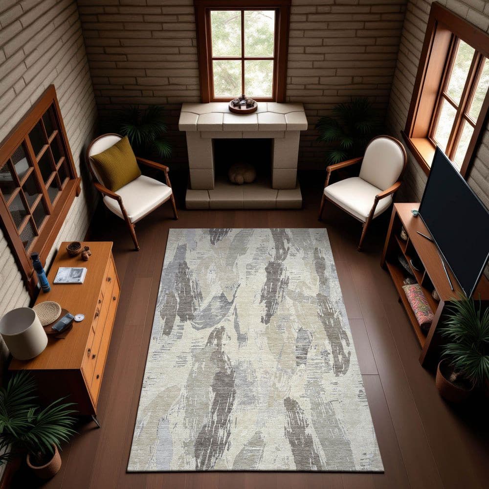 Mayfield Premium Machine Washable Abstract AMF1596 Taupe 3 ft. x 5 ft. Area Rug price history on PriceWatchPro