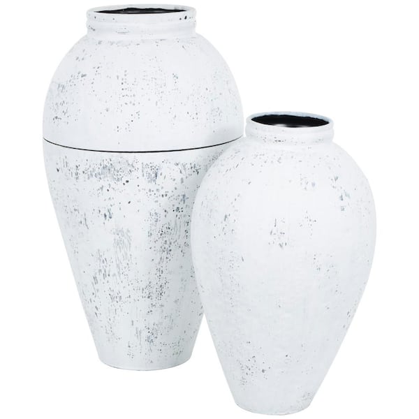 Litton Lane White Tall Distressed Pot Floor Metal Decorative Vase (Set ...