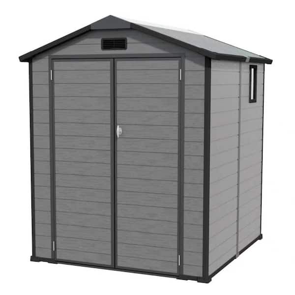 5.6 ft.W x 5.8 ft.D Plastic Outdoor Storage Shed - Lockable Resin Tool Shed with Window & Floor, Dark Gray